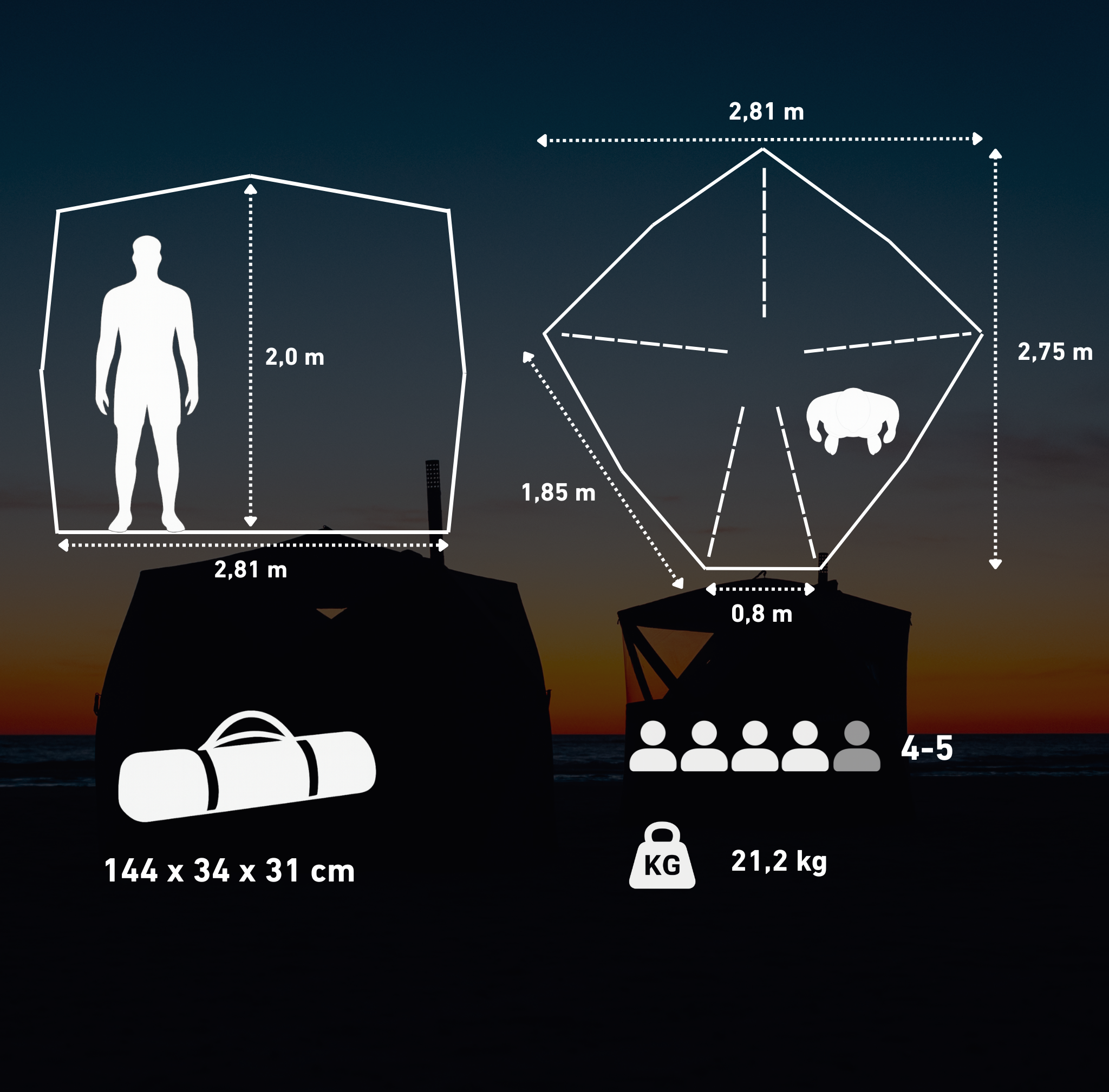 Set: Saunatent Dalen + kachel + sauna-accessoires + regenbescherming + ijsbadton