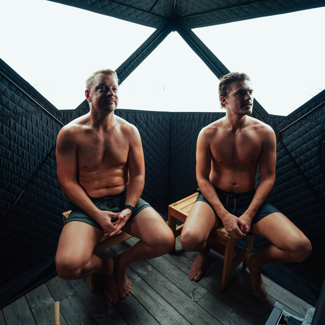 Set: Saunatent Isen 2.0 + Kachel + Sauna-accessoires + Regenhoes