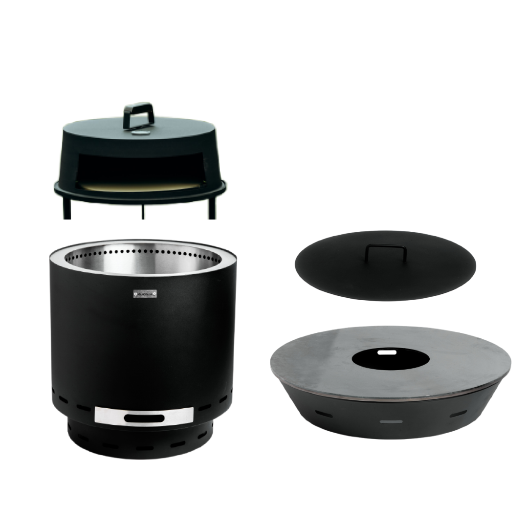 Set: Skara + Deckel + Feuerplatten-Grill + Pizzaofen-Aufsatz