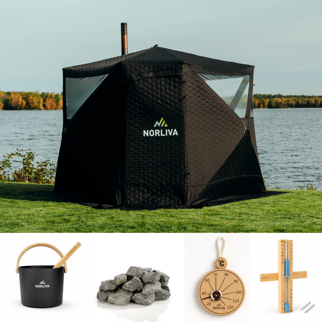 Set: Saunatent Dalen 3.0 + Kachel + Sauna-accessoires