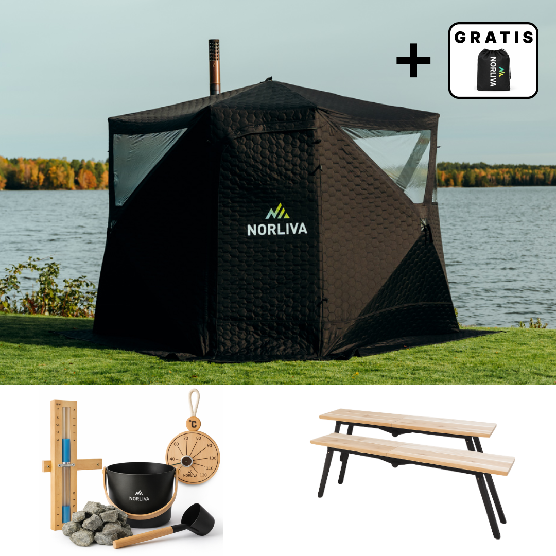 Set: saunatent Dalen 3.0 + kachel + sauna-accessoires + banken