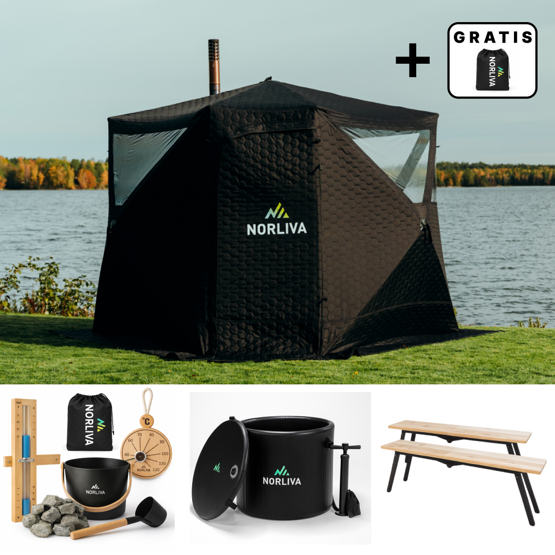 Set: saunatent Dalen 3.0 + kachel + sauna-accessoires + banken + ijsbad