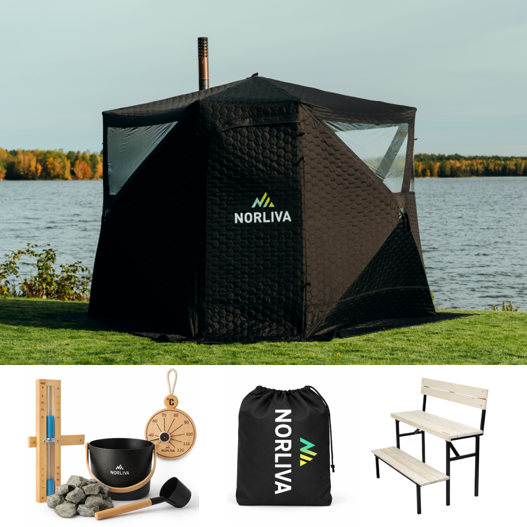 Set: Saunatent Dalen 3.0 + Kachel + Sauna-accessoires + Regenhoes + tweetrapsbank
