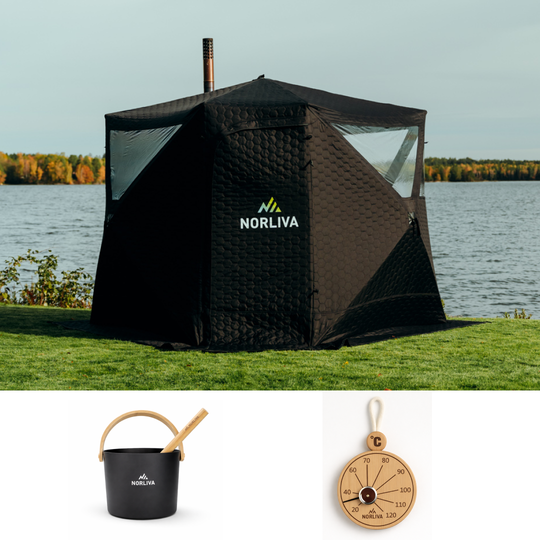 Set: Dalen 3.0-saunatent + kachel + sauna-accessoires