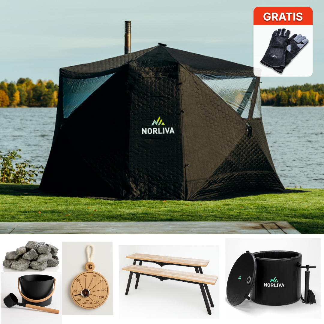 Set: Saunatent Fjorden + Kachel + Sauna-accessoires + Banken + IJston