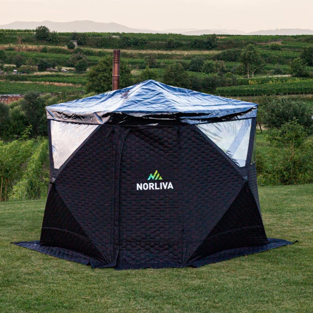 Set: Saunatent Fjorden + Kachel + Sauna-accessoires + Regenschutz