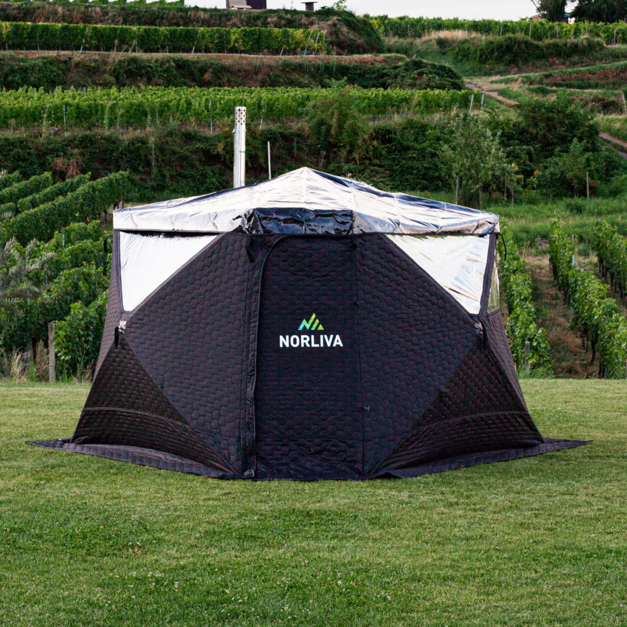 Regenbescherming voor saunatent Fjorden