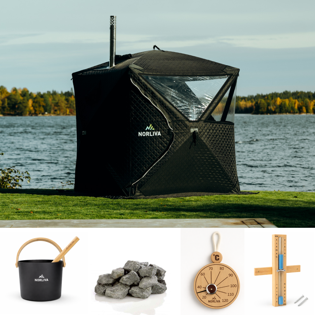Set: Saunatent Isen 2.0 + Kachel + Sauna-accessoires