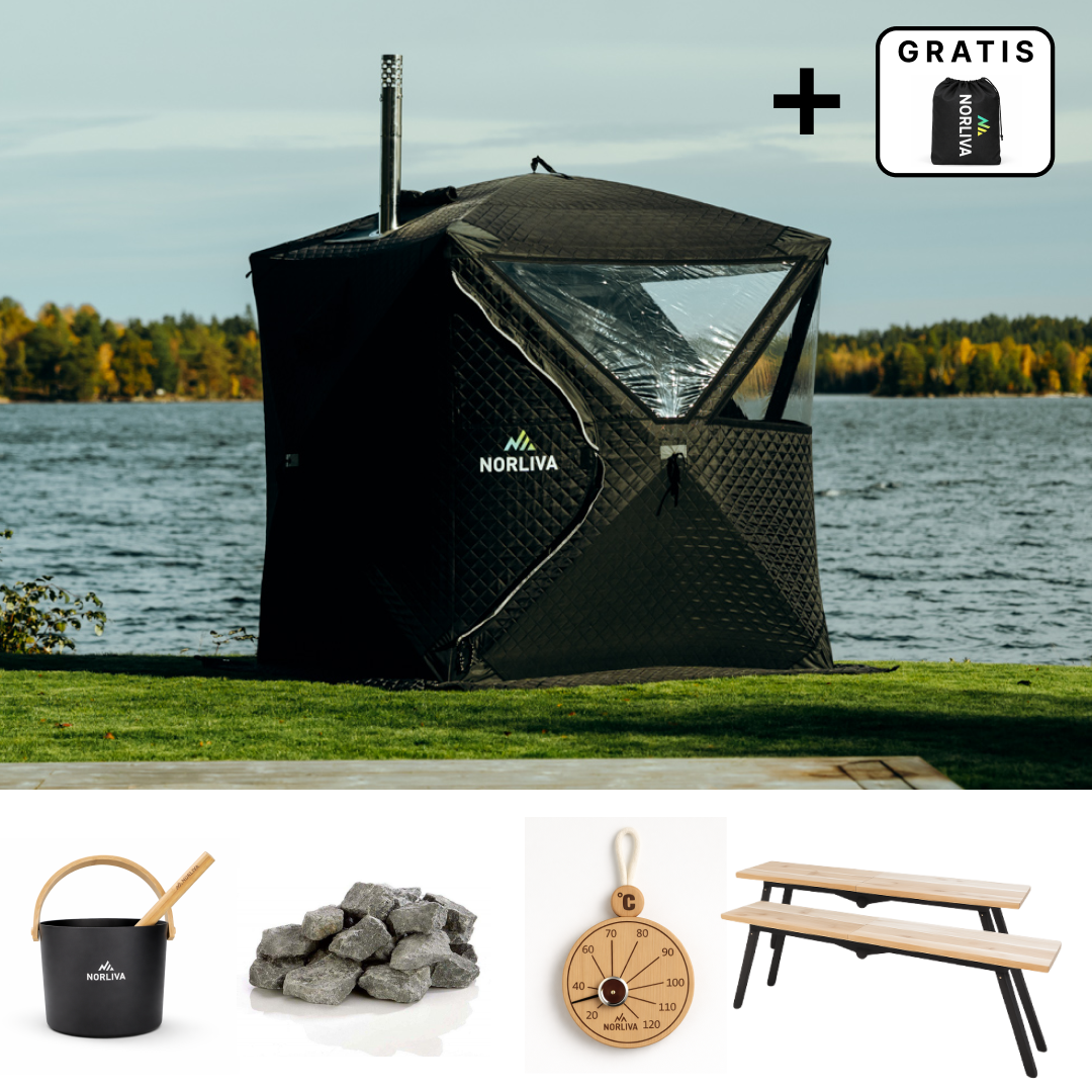 Set: saunatent Isen 3.0 + kachel + sauna-accessoires + regenbescherming + banken