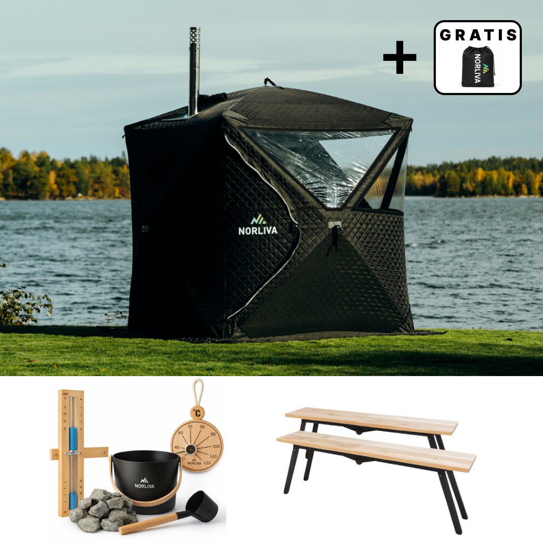 Set: saunatent Isen 3.0 + kachel + sauna-accessoires + banken