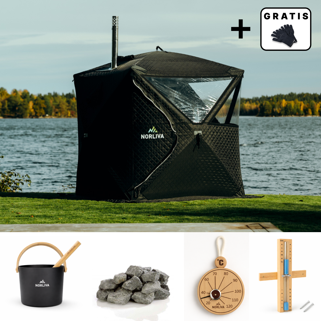 Set: Saunatent Isen + Kachel + Sauna-accessoires