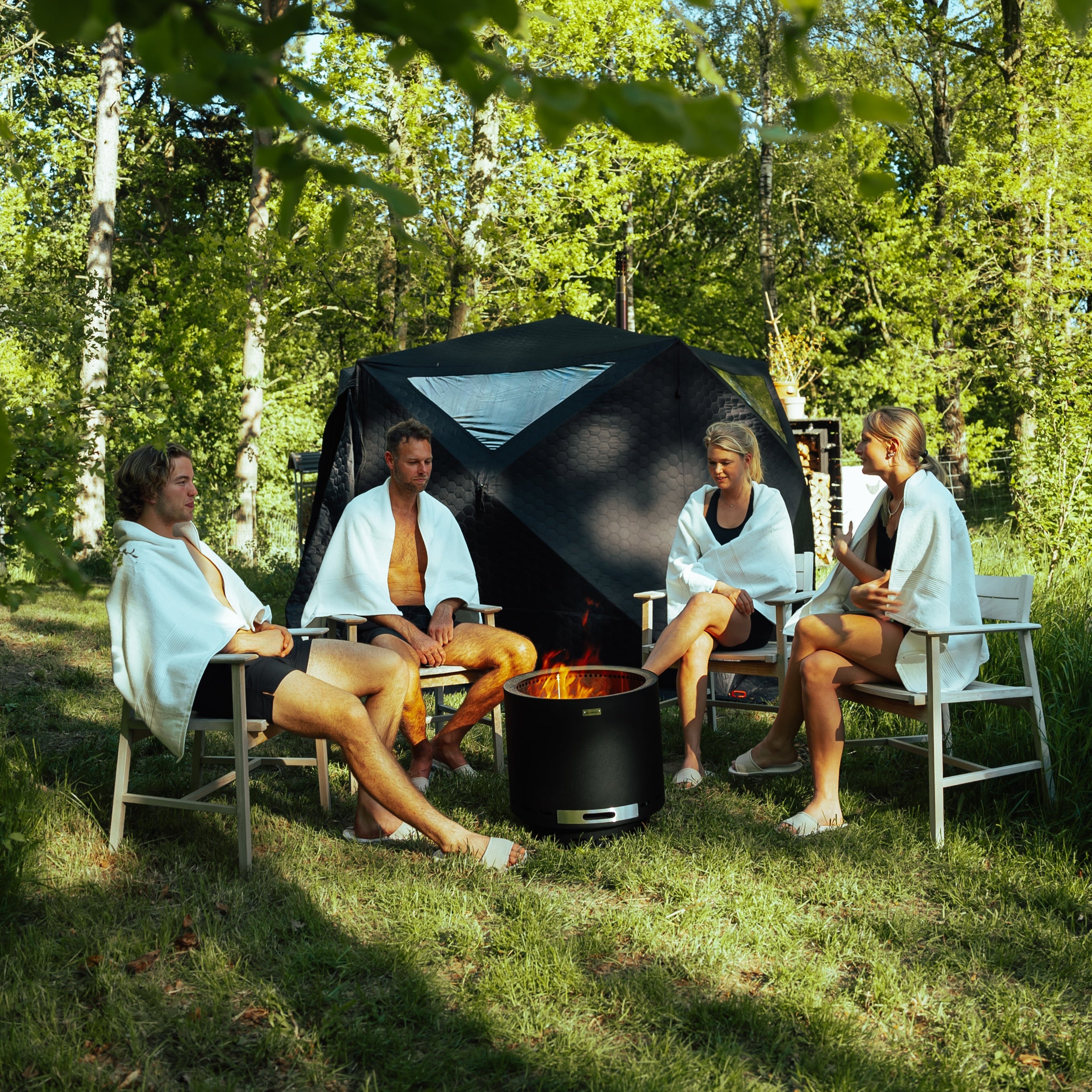 Set: Saunatent Dalen + Kachel + Sauna-accessoires + Regenschutz