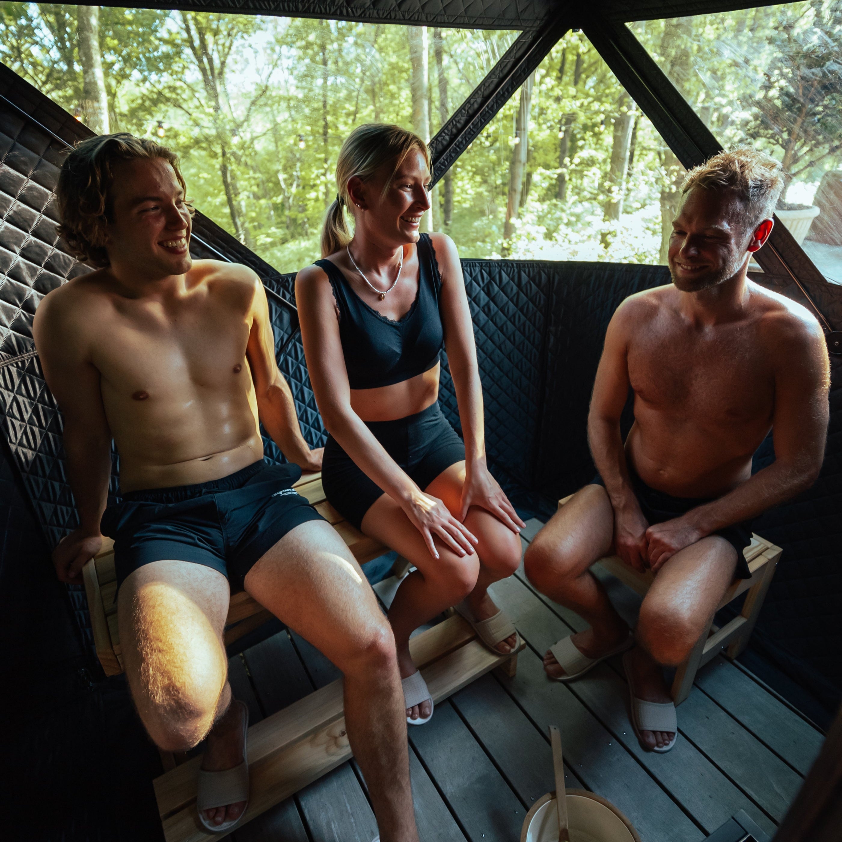 Set: Saunatent Isen + kachel + sauna-accessoires + regenbescherming