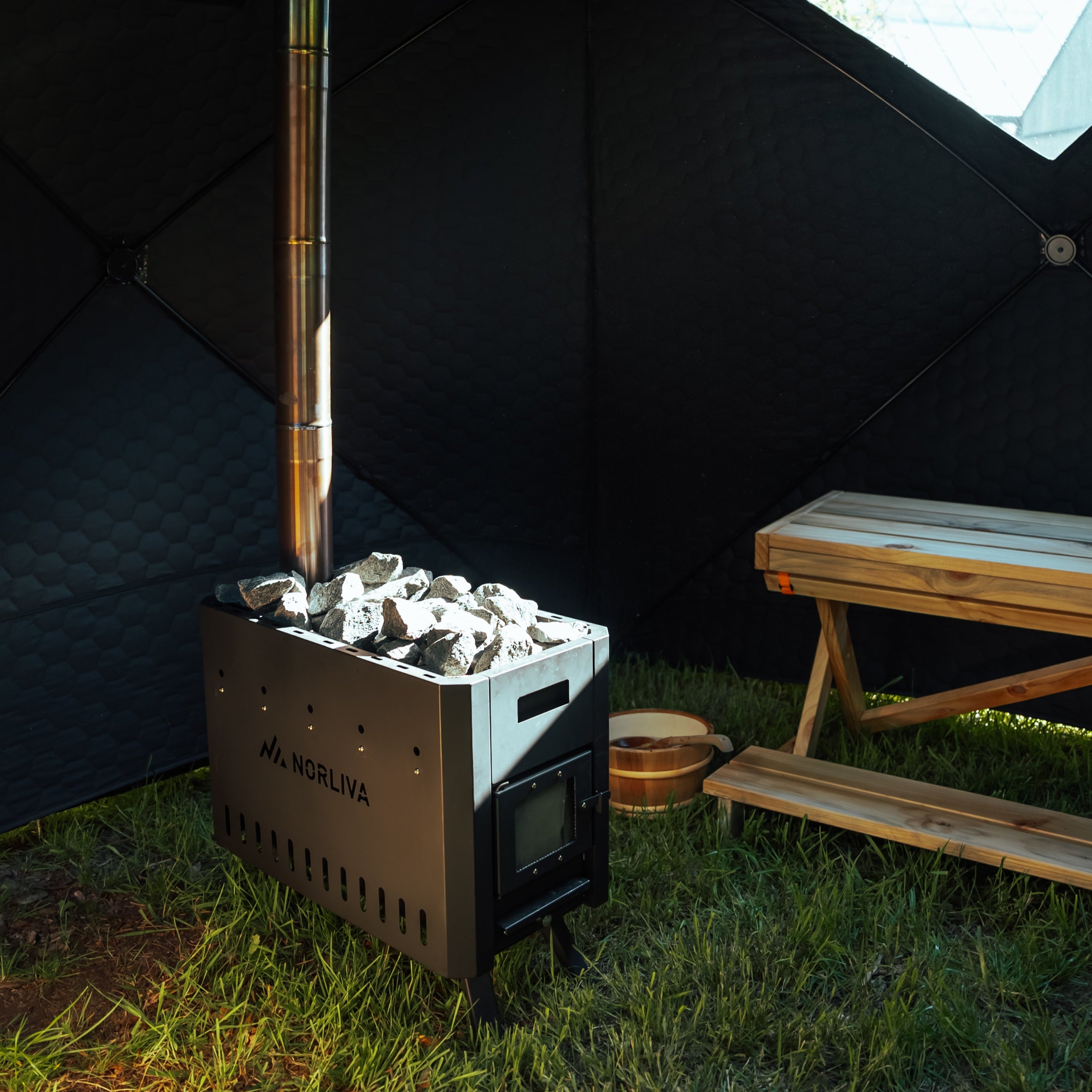 Set: Saunatent Fjorden + Kachel + Sauna-accessoires