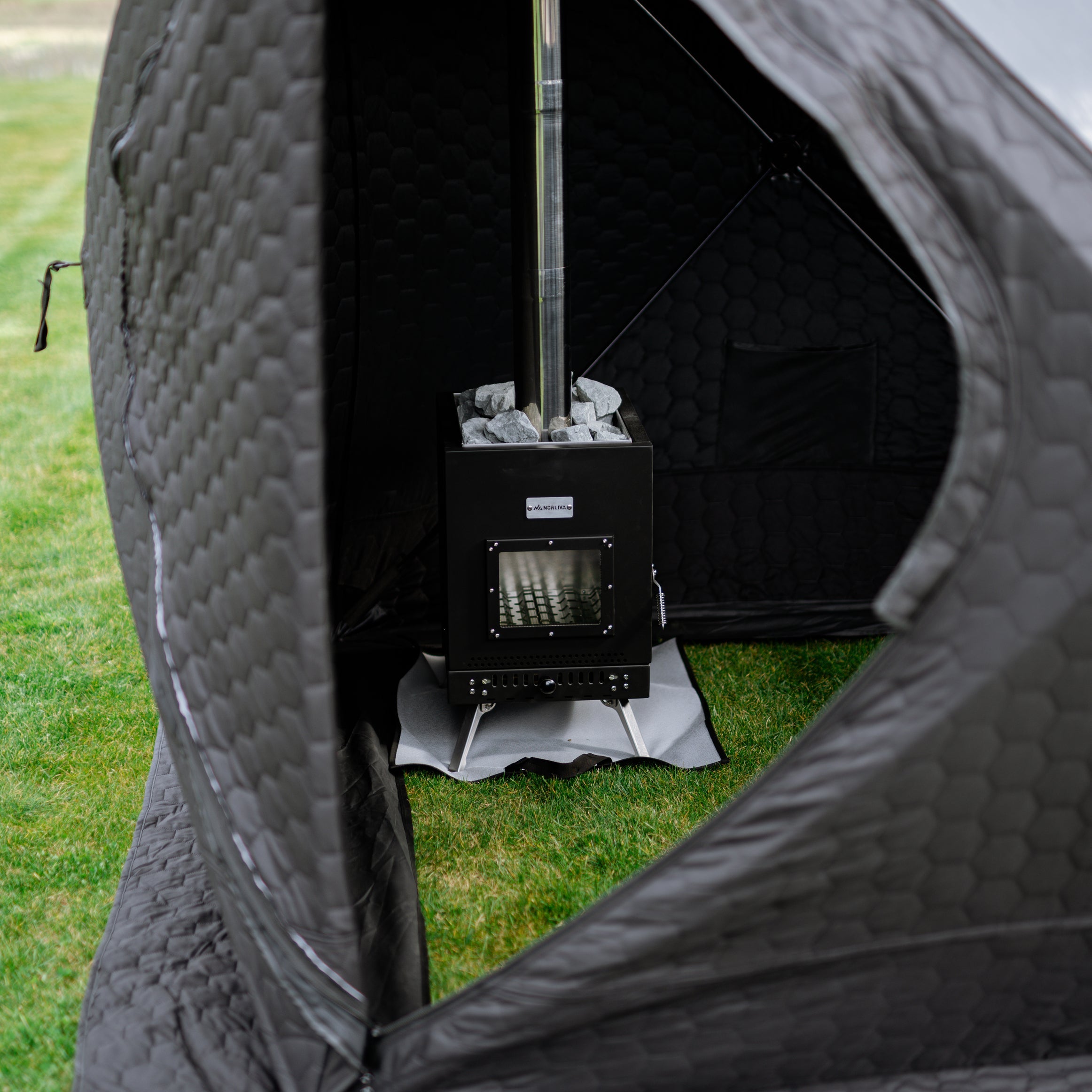 Set: Saunatent Isen 2.0 + Kachel + Sauna-accessoires + Regenhoes