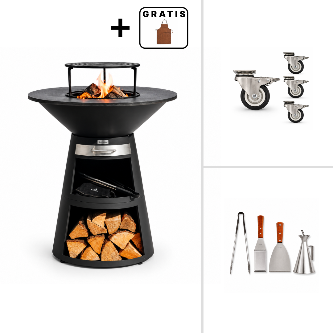 Set: vuurschijvengrill Aska + barbecue-accessoires + wielen