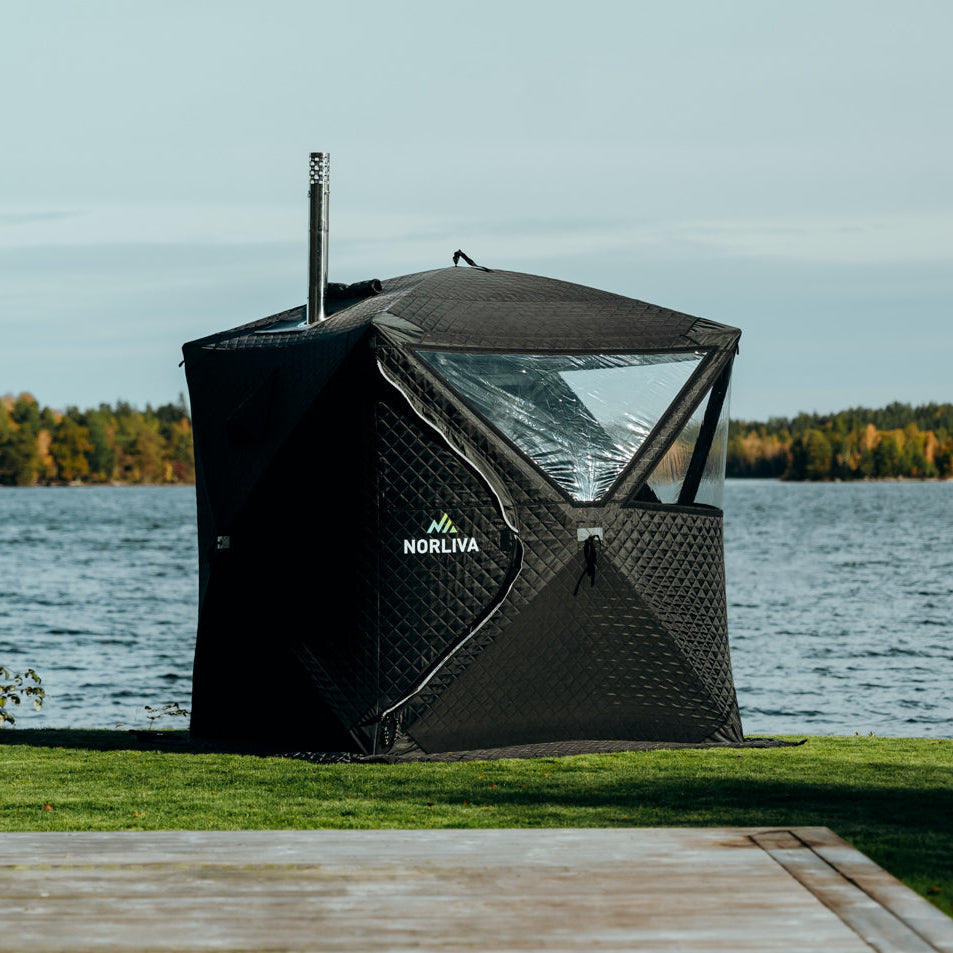 Set: Saunatent Isen 2.0 + Kachel + Sauna-accessoires + Regenhoes