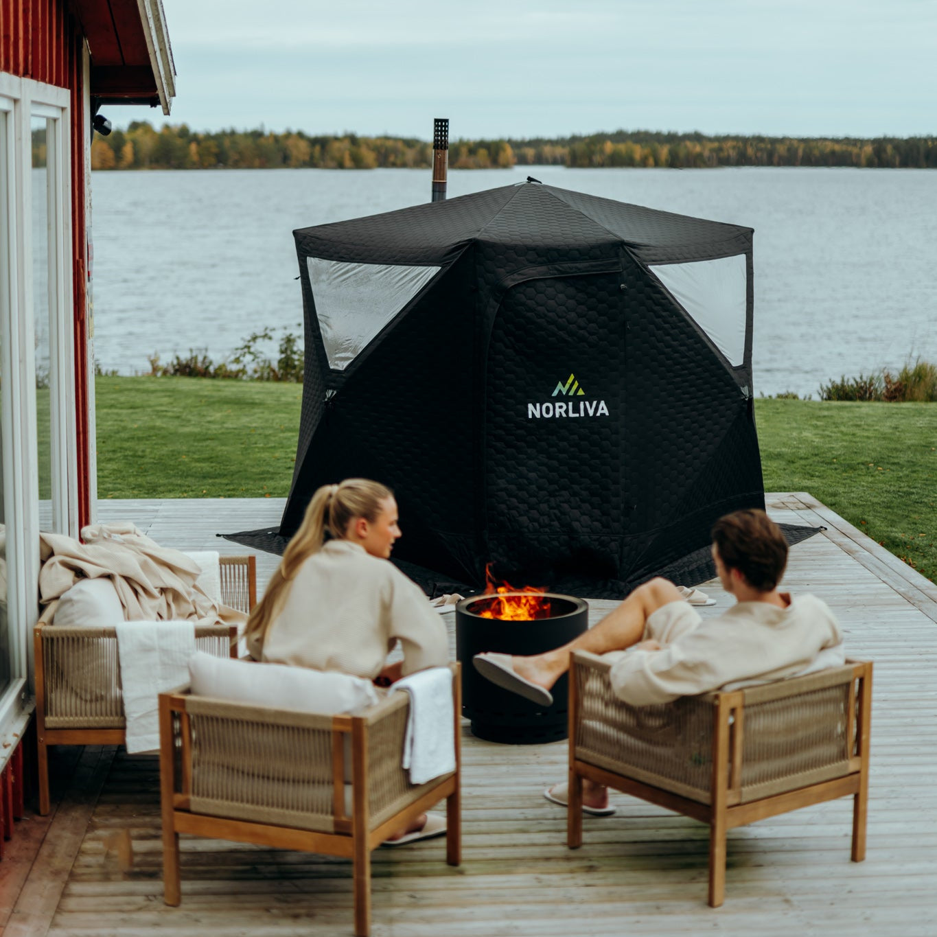 Set: Saunatent Dalen 3.0 + Kachel + Sauna-accessoires + Regenhoes