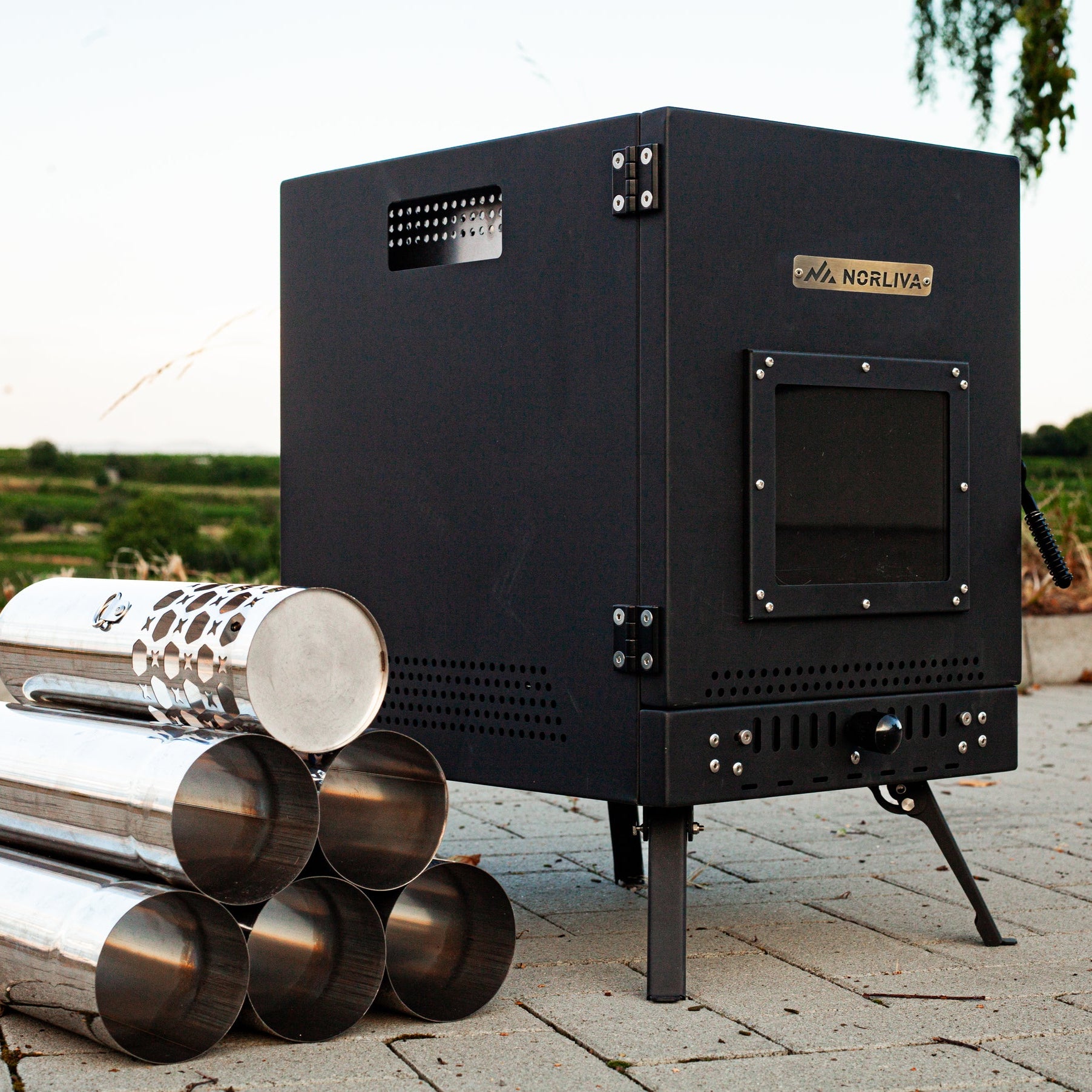 Set: Saunatent Isen 2.0 + Kachel + Sauna-accessoires + Regenhoes