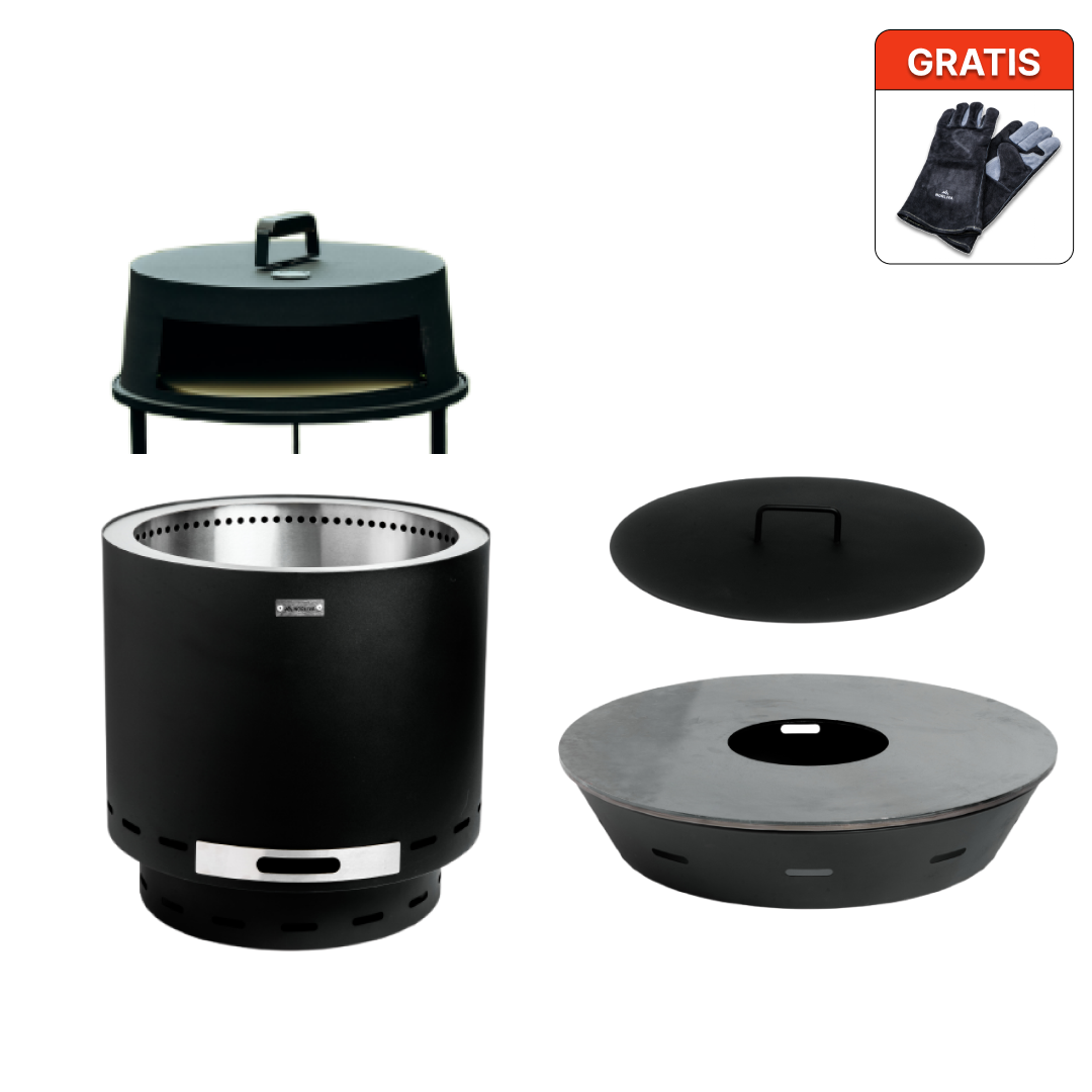 Set: Skara + Deckel + Feuerplatten-Grill + Pizzaofen-Aufsatz