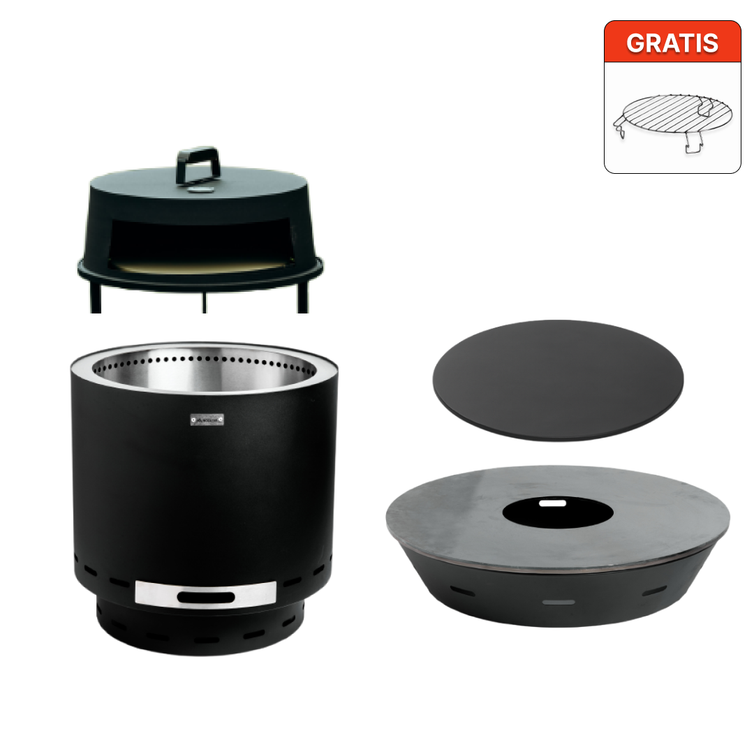 Set: Skara + Deckel + Feuerplatten-Grill + Pizzaofen-Aufsatz