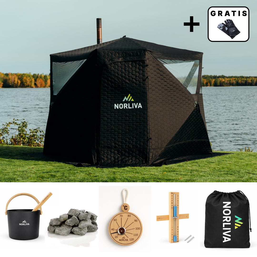 Set: Saunatent Dalen 3.0 + Kachel + Sauna-accessoires + Regenhoes
