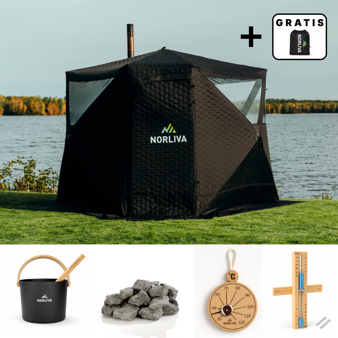 Set: Dalen 3.0-saunatent + kachel + sauna-accessoires