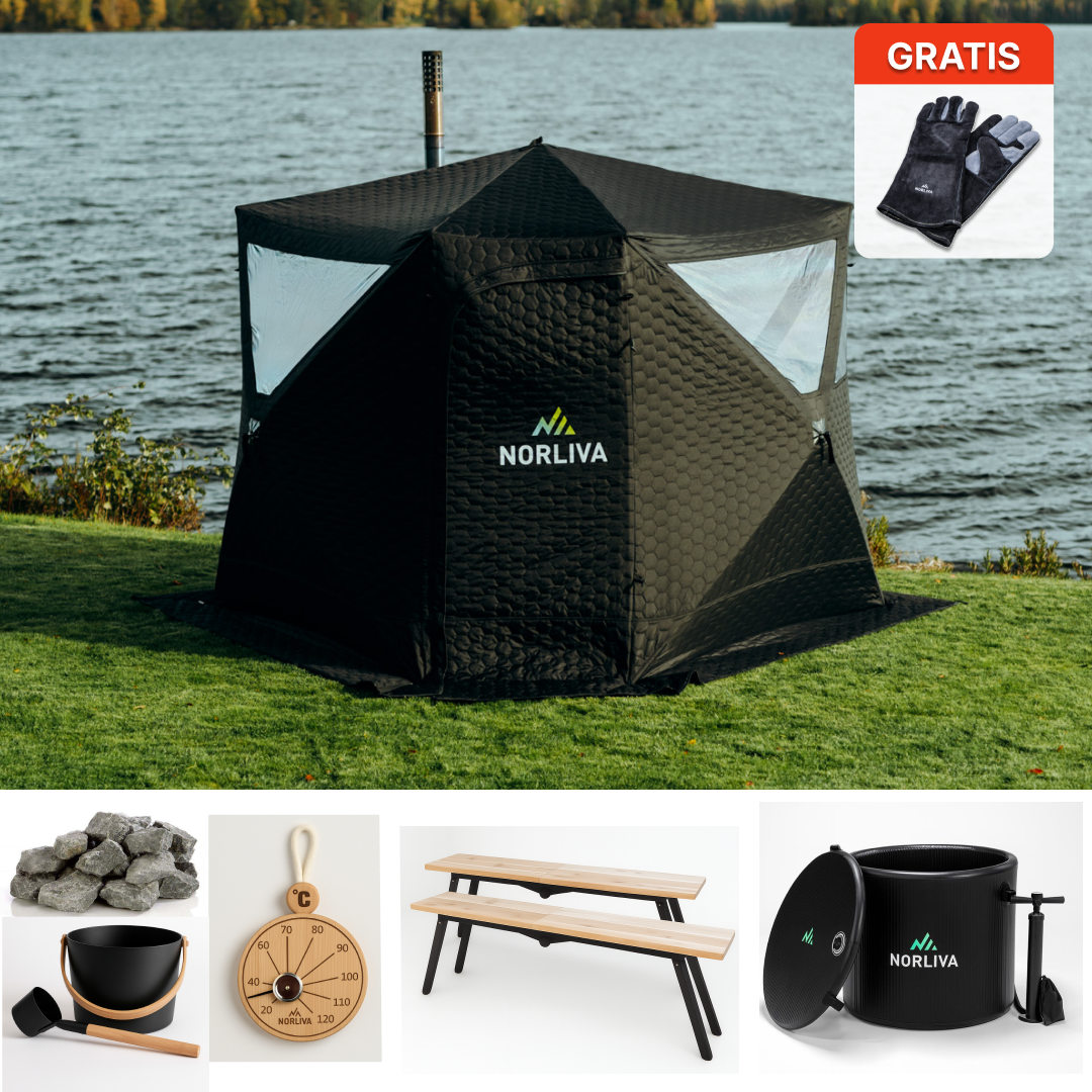 Set: Saunatent Dalen + Kachel + Sauna-accessoires + Banken + IJston