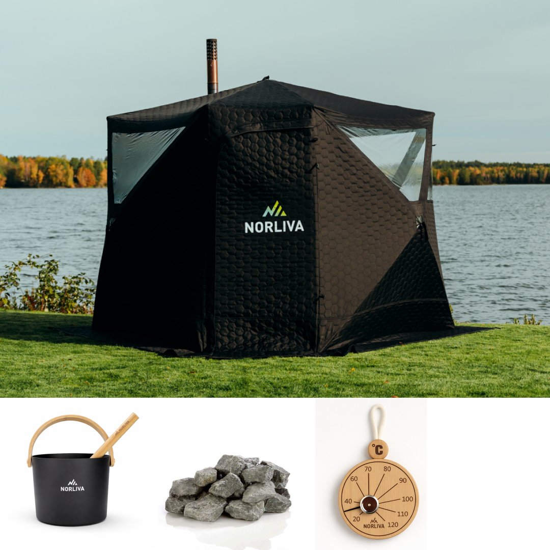 Set: saunatent Dalen 3.0 + kachel + sauna-accessoires