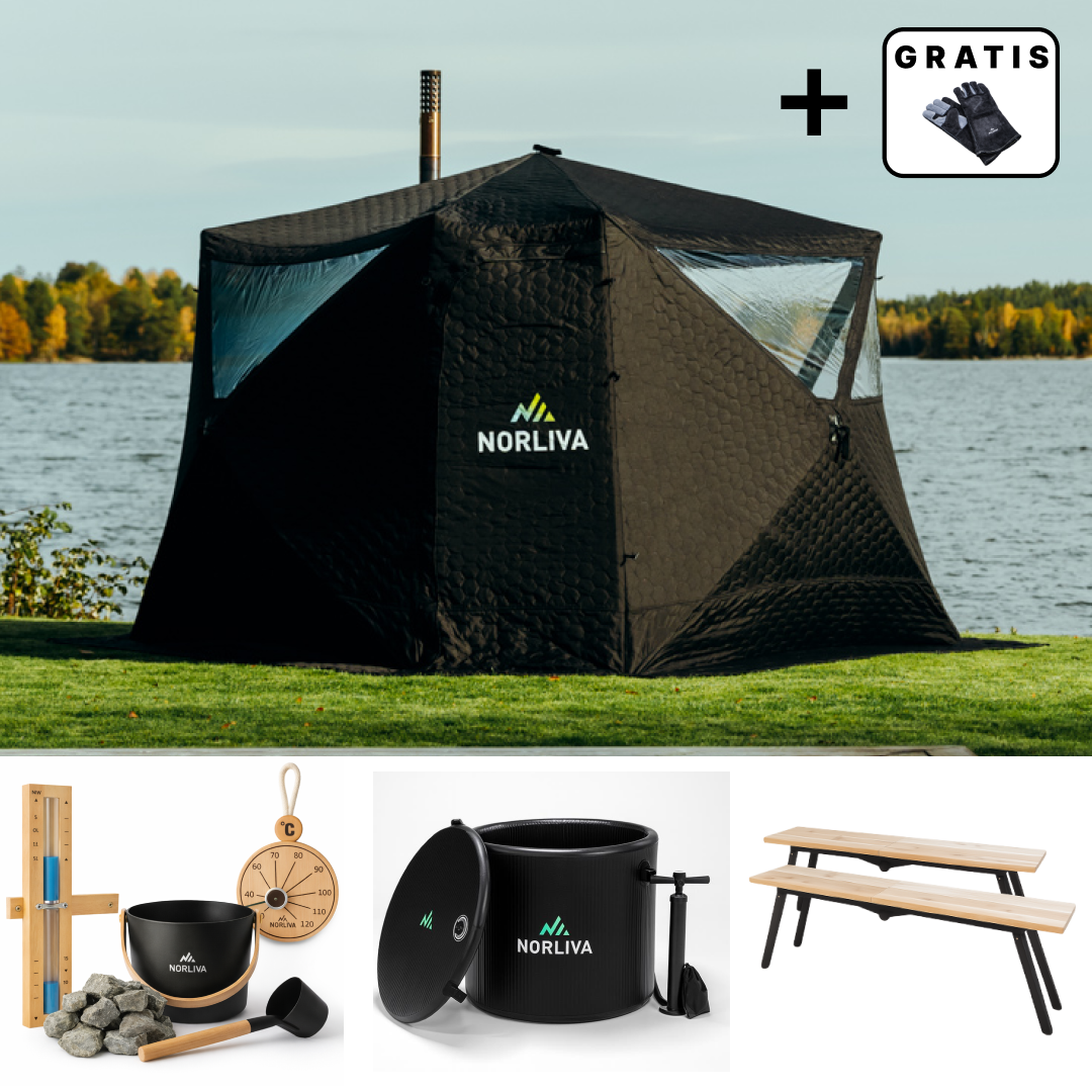 Set: Saunatent Fjorden + Kachel + Sauna-accessoires + Banken + IJston