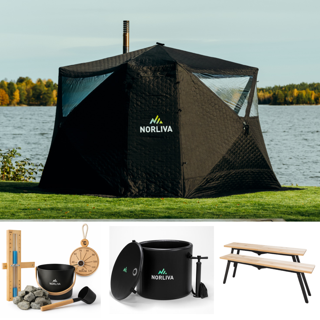 Set: Saunatent Fjorden + Kachel + Sauna-accessoires + Banken + IJston