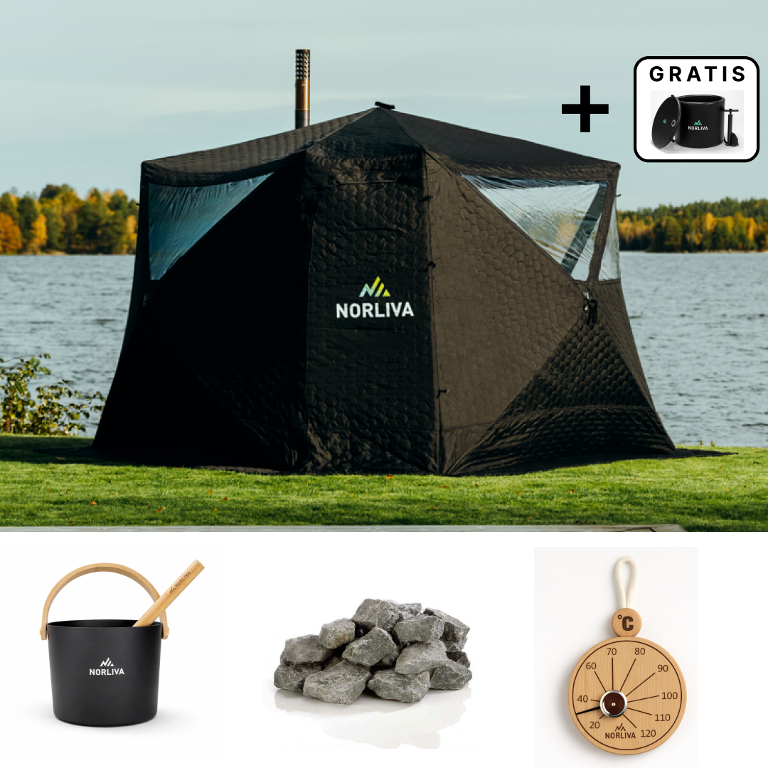 Set: saunatent Fjorden + kachel + sauna-accessoires