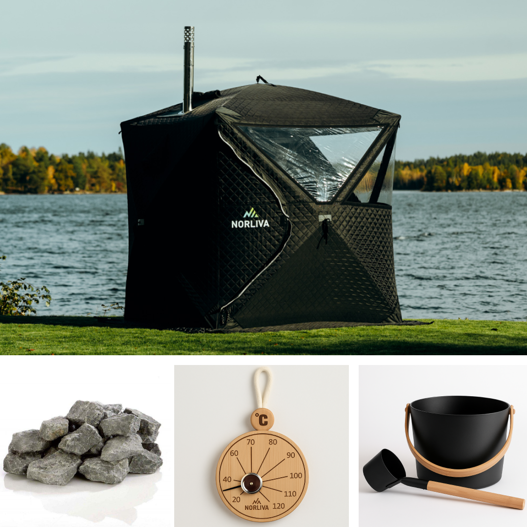 Set: Saunatent Isen + Kachel + Sauna-accessoires