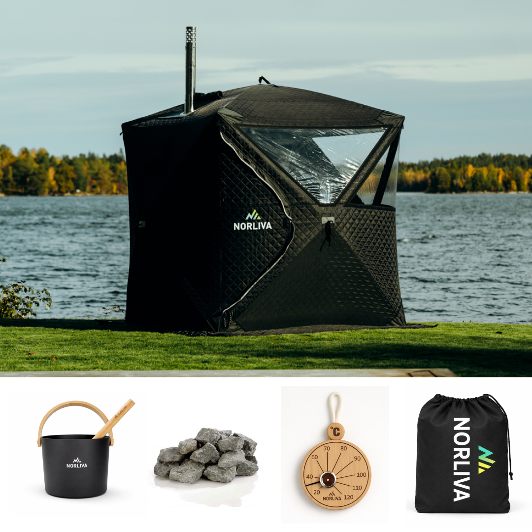 Set: saunatent Isen 3.0 + kachel + sauna-accessoires + regenbescherming
