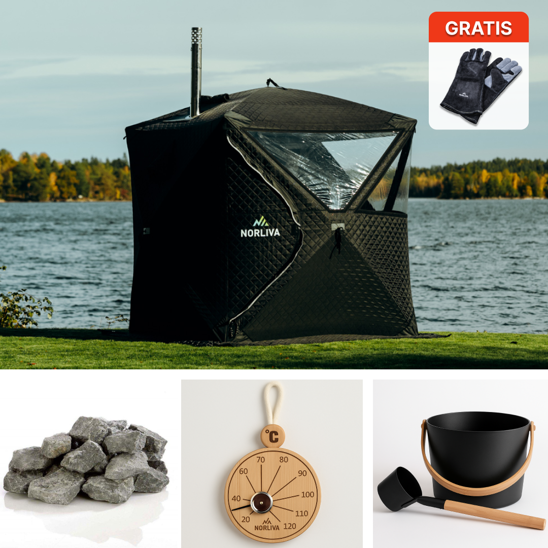 Set: Saunatent Isen + Kachel + Sauna-accessoires