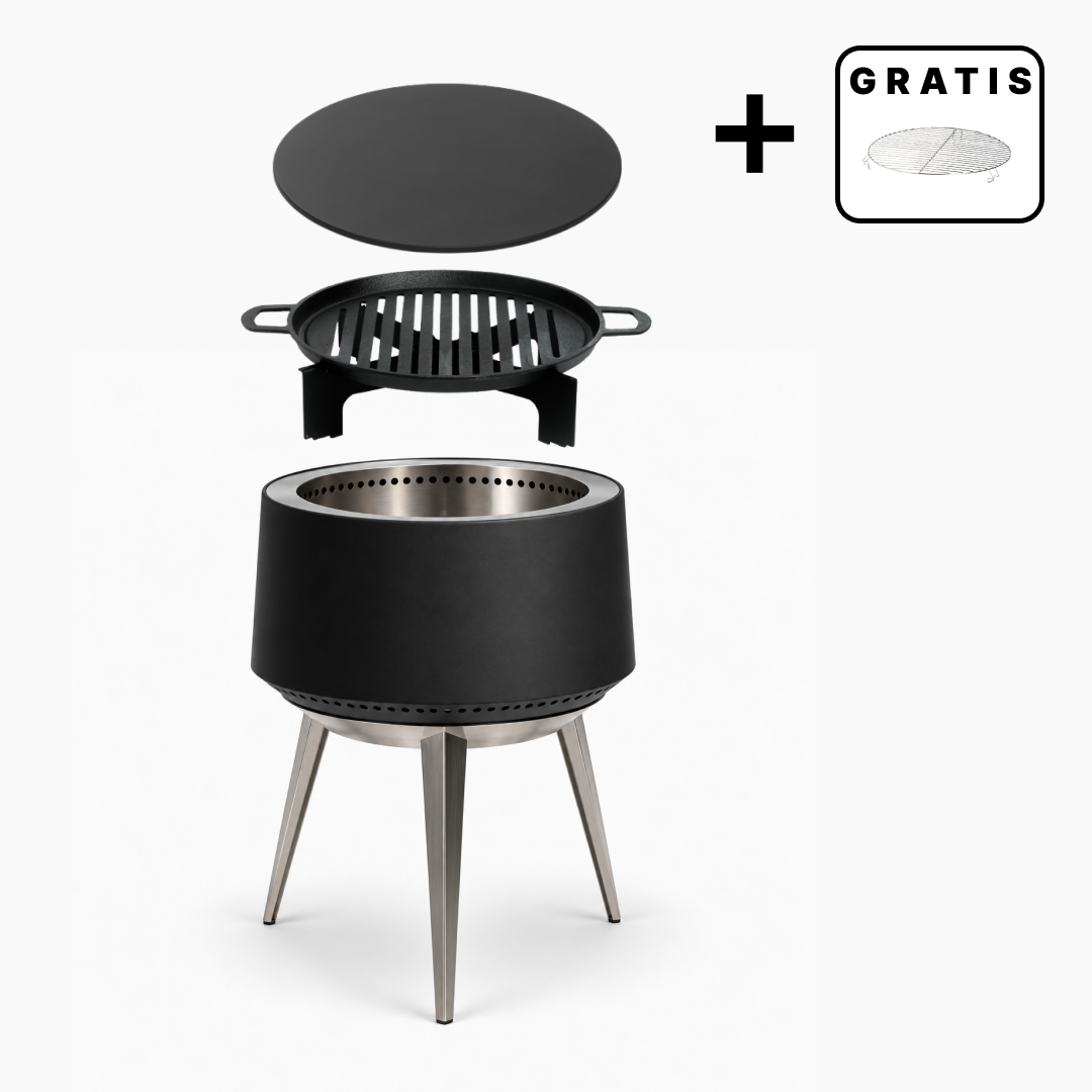 Set: Juna Pluss + deksel + gietijzeren grillrooster