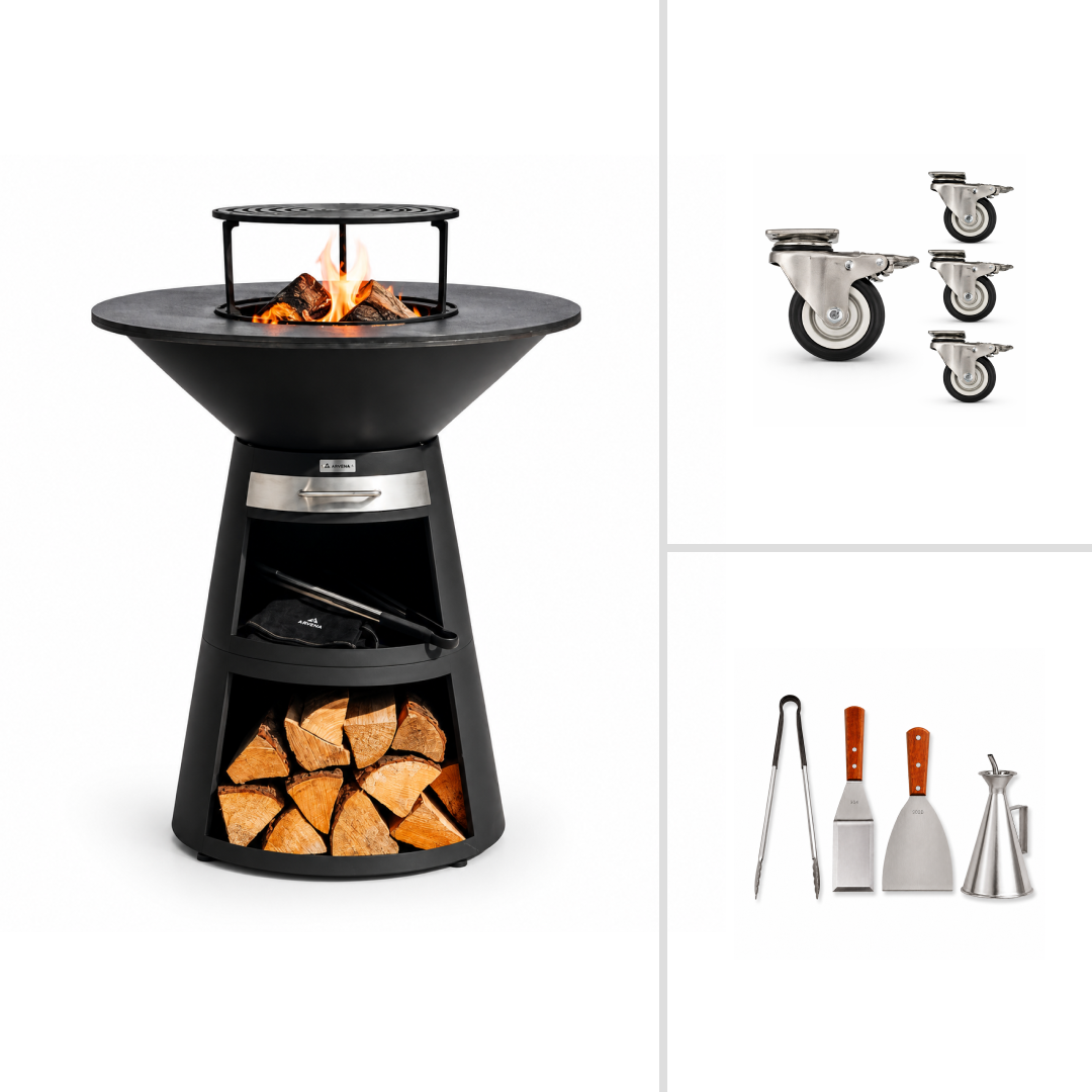 Set: vuurschijvengrill Aska + barbecue-accessoires + wielen